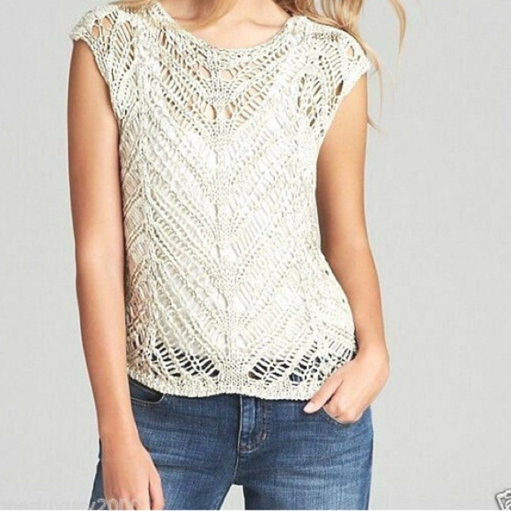 Eileen Fisher Ivory Crochet Blouse